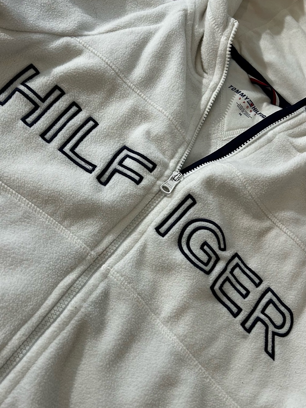 Tommy Hilfiger White Fleece Zip-Up Jacket with Black Logo
